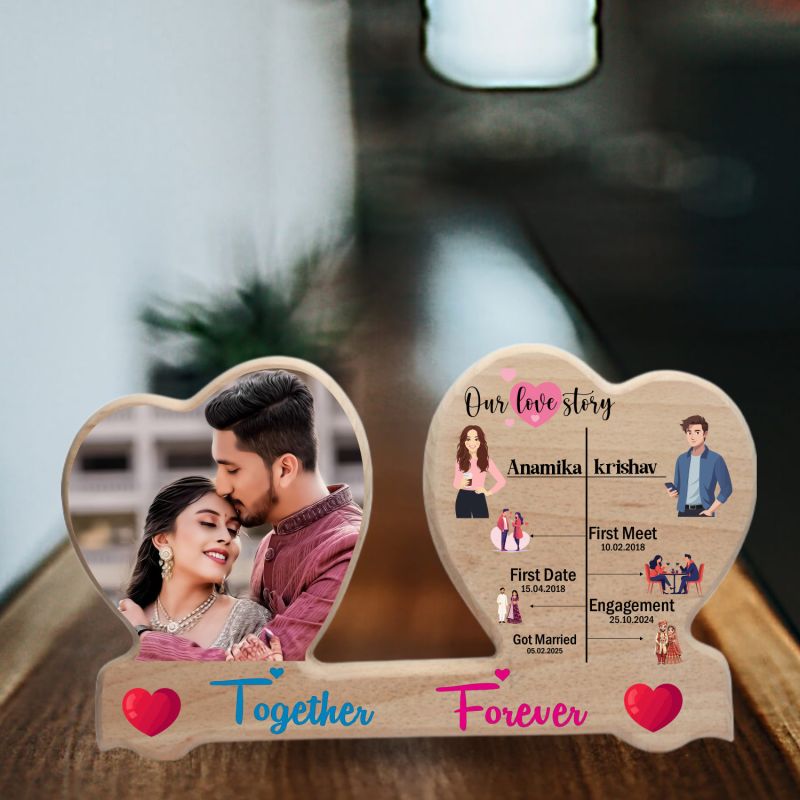 Personalized Our Love Story Wooden Photo Frame | Together Forever Heart Photo Frame   Anniversary Couple Gift For Husband Wife  Birthday Gift For Girlfriend Boyfriend  Romantic Home Decor